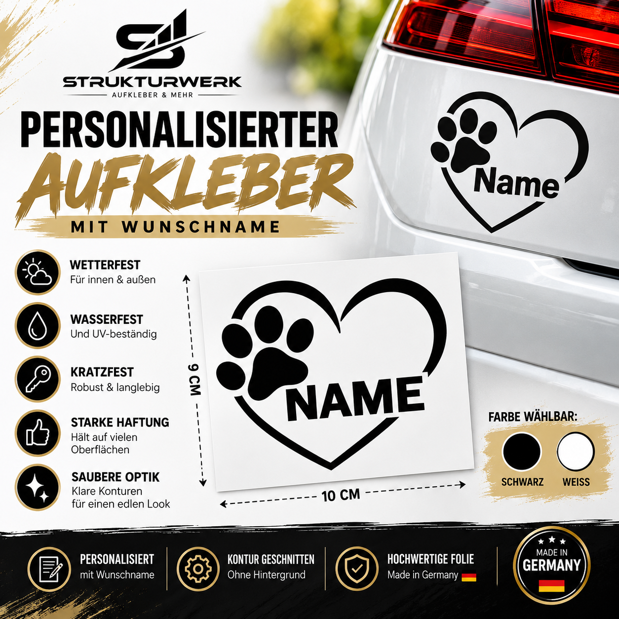 Ein Herz für Tiere – Personalisierter Pfoten-Aufkleber mit Wunschname