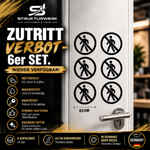 Zutritt Verbot Aufkleber 6er Set 8,5cm