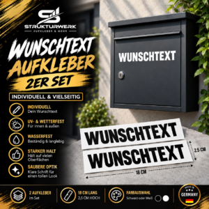 Briefkasten Aufkleber Wunschtext Arial Fett 2ER Set