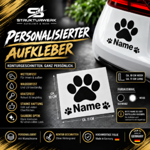 Personalisierter Hundepfoten Aufkleber mit Wunschname