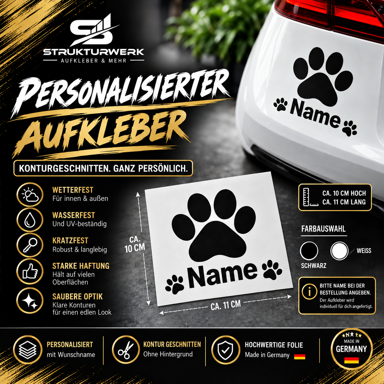 Personalisierter Hundepfoten Aufkleber mit Wunschname
