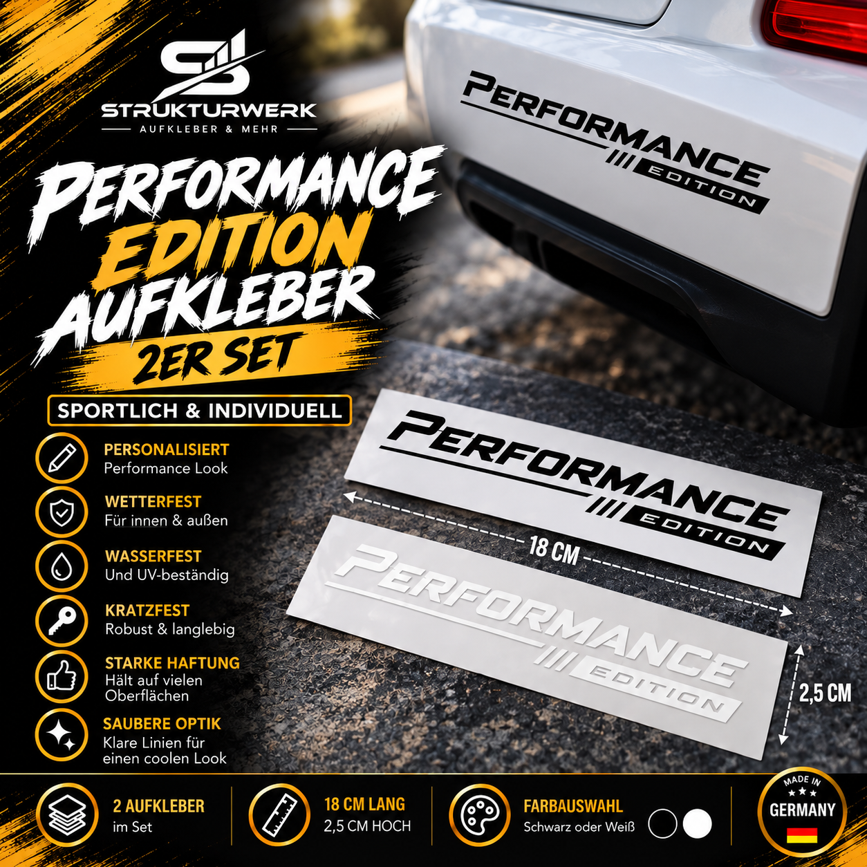 2x Performance Edition Aufkleber Auto Tuning Sticker 18cm Schwarz Weiß JDM