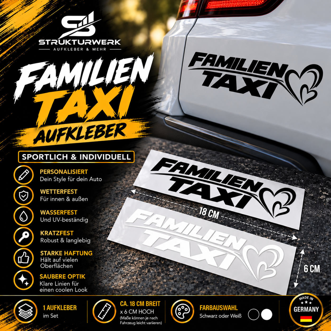 Premium Auto-Aufkleber „Familientaxi“ – Sportlich & Individuell