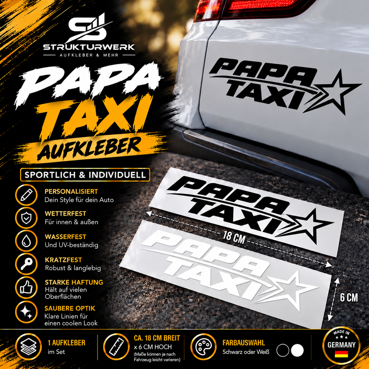 Premium Auto-Aufkleber „Papa Taxi“ – Sportlich & Individuell