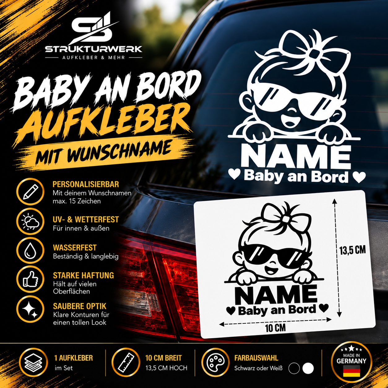Baby an Bord Aufkleber Mädchen personalisiert mit Wunschname