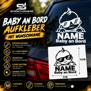 Baby an Bord Junge Aufkleber personalisiert mit Wunschname